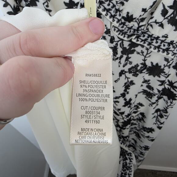 Max Studio White Black Floral Milkmaid Dark Romantic Maxi Dress Size Large - Picture 7 of 11